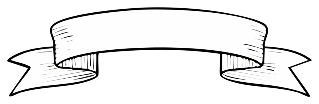 Hand drawn banner graphic, blank ribbon design, sketchy cartoon style and curved edge