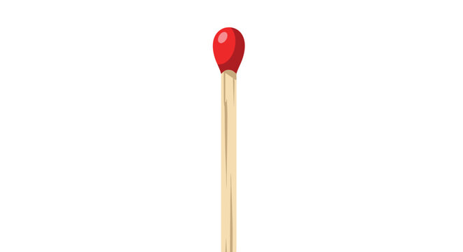 A single wooden matchstick with a bright red phosphorus head stands perfectly vertical in a minimalist studio environment with clean lighting and simple composition.