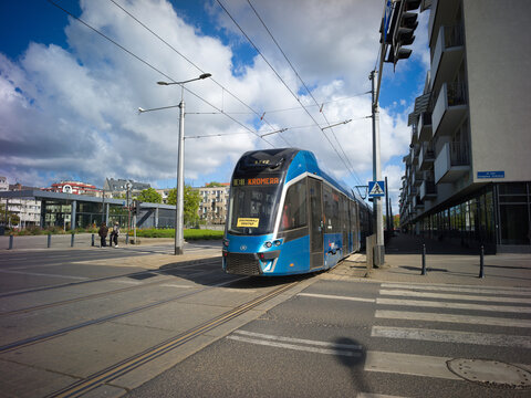 Wroclaw, Poland, 24th April 2026, Tram from the MPK tramway network and public transportation infrastructure