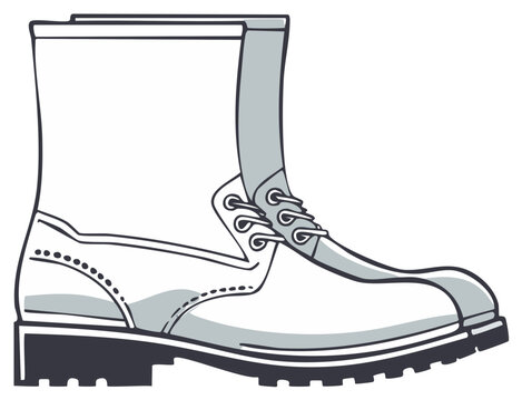Stylish Lace Up Work Boot Illustration With Rugged Sole and Stitch Details