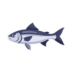 Obraz premium Illustration of a single, realistic, silver fish swimming in profile view, isolated on white background