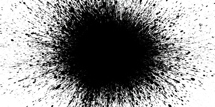 An abstract black and white vector illustration of a human eye iris designed as a macro space explosion with light patterns and a circular star vision concept
