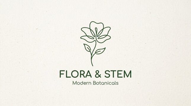 Flora and stem modern botanical logo with green flower