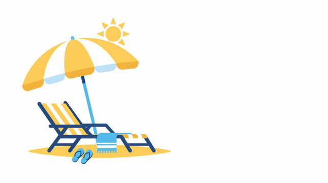Beach Chair and Umbrella with Sun Icon - Summer Vacation and Relaxation