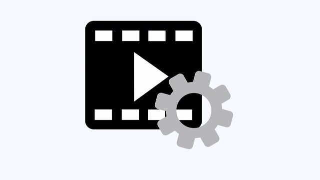 Video player icon with gear, suitable for web and app designs needing a symbol for settings and multimedia control features.