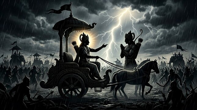 Lord Krishna Counseling Arjuna in Time of Crisis