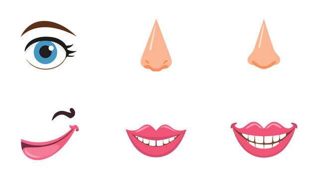 Facial Expressions: A collection of various isolated facial features, designed to represent diverse emotions, allowing creative visualization.