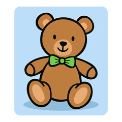 Fototapeta premium Cute Brown Teddy Bear Toy Sticker with Green Bow Tie