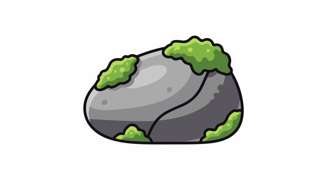 A single grey rock with green moss growing on its surface