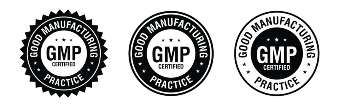 Good manufacturing practice gmp certified seals black vector illustration on white background high quality professional detailed modern elegant stylish clean crisp vibrant colorful digital