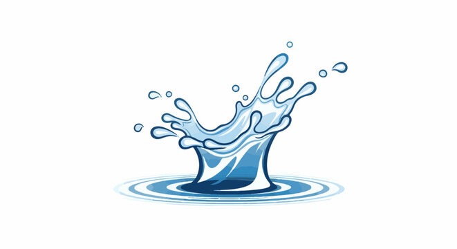 Stylized blue water splash erupting from ripples on white background