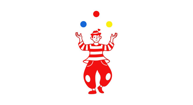 Cartoon Clown Juggling Colorful Balls