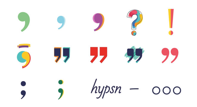 Colorful Punctuation Marks Collection: Quotation, Question, Exclamation, Semicolon, Hyphen, Ellipsis