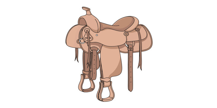 Brown leather western horse saddle.