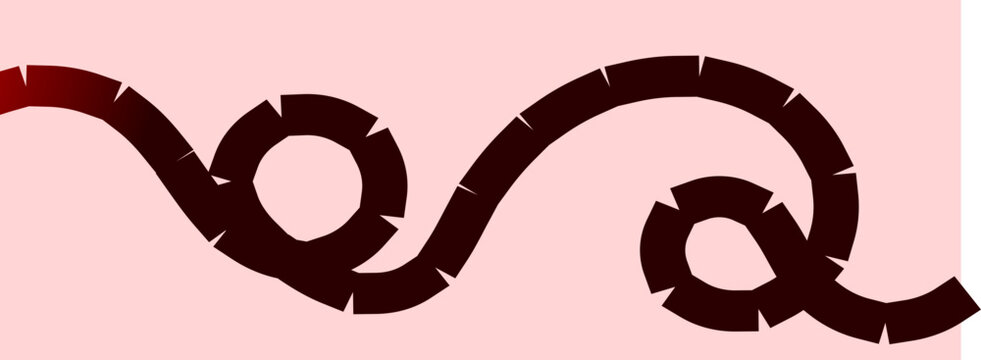 Red double loop wavy line, abstract swirled stroke, red gradient curve