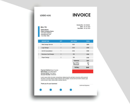 Creative invoice template modern minimal style professional billing document layout clean corporate identity design concept