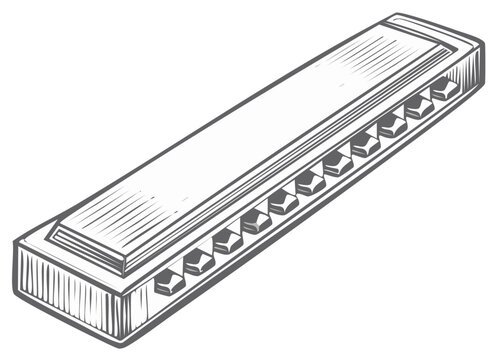 Simple Vector Illustration of a Harmonica Wind Instrument for Musicians