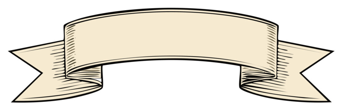 Vintage Scroll Ribbon Banner With Textured Lines for Text and Design
