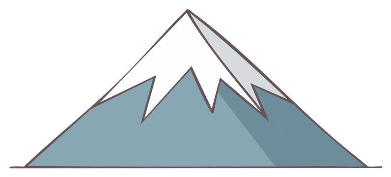 Stylized Mountain Range with Snow Capped Peaks Simple Illustration in Blue and White