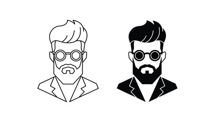 Hipster man profile portrait with beard and round glasses in geometric vector art style for modern masculine branding and character design © Offset