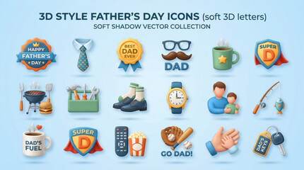 Father's day icons set with soft 3d vector illustrations of gifts symbols and greetings © Umair