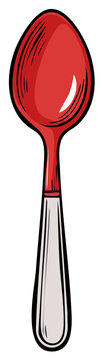 Illustrated red spoon with silver handle isolated on white