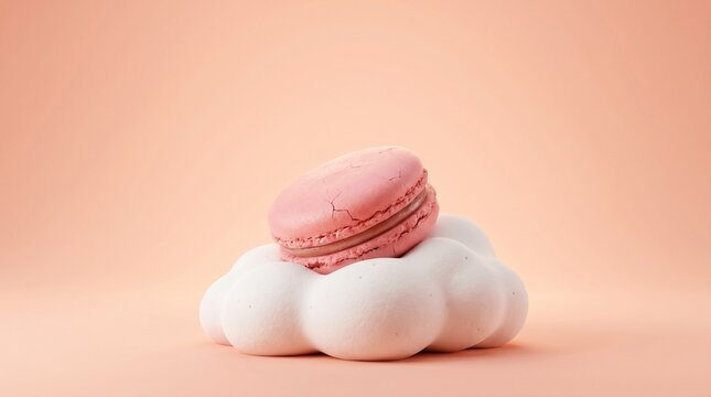 Surreal Giant Marshmallow and Pink Macaron Cloud with Copy Space