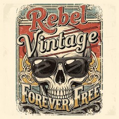 Obraz premium Rebel vintage skull with sunglasses design