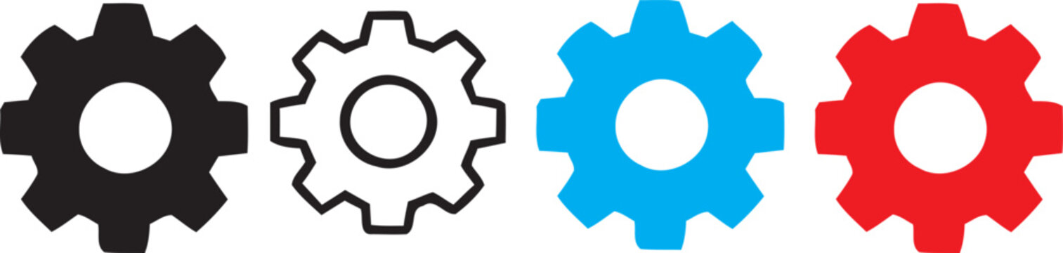 Settings gear icons Set, Representing configuration, system control and preferences. Concept of setup, tools and adjustment for user interface, software, web and mobile application design.