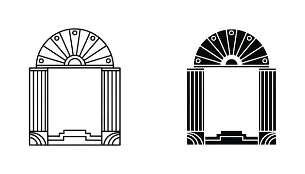 Classic architectural arch with pillars and sunburst pediment vector icon for historical and building design projects