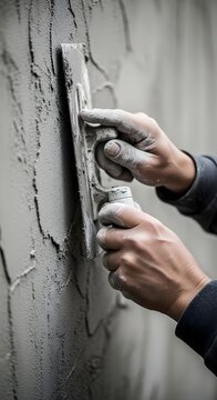 close-up hands applying plaster on wall in slow motion construction footage