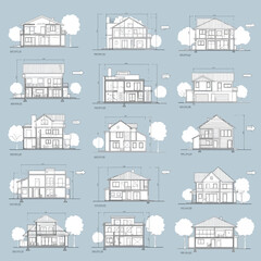 Fototapeta premium Detailed house architectural drawings collection.