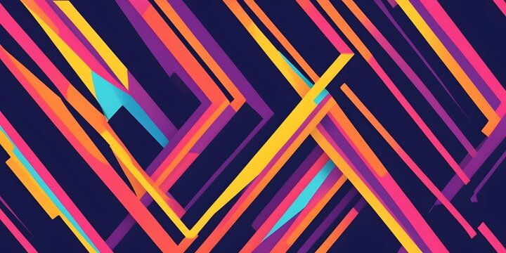 Abstract Colorful Geometric Pattern with Neon Lines on Dark Background