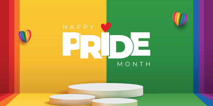 happy pride month background design with product presentation podium landscape