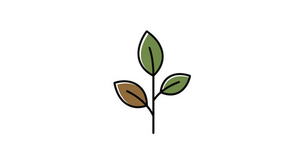 Fototapeta premium Simple plant growth concept icon with green and brown leaves on white background.