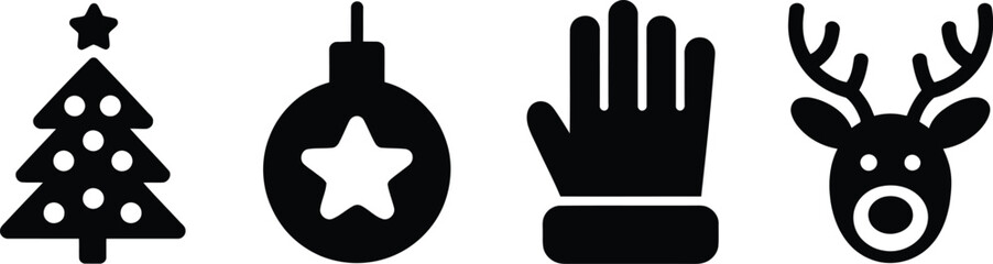 Christmas icons, holiday symbols, black vector graphics, festive decorations © yamin678