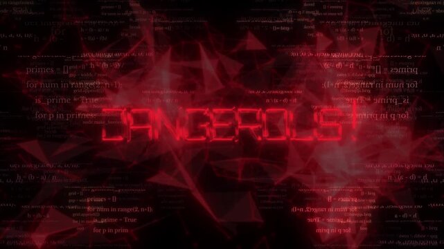 Glowing Red Digital Warning Message Displaying Dangerous Text Over A Dark Abstract Background Featuring Complex Programming Code And Geometric Network Patterns Representing A Serious Cyber Threat.