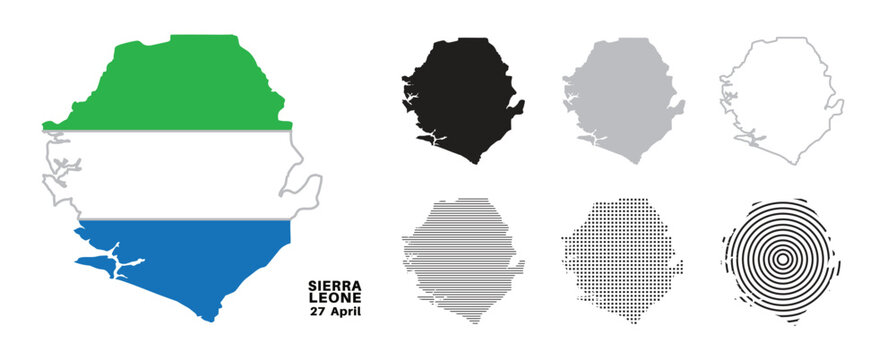 Set of isolated sierra leone maps. sierra leone flag overlaid with flag proportions. Maps and traveling around the world