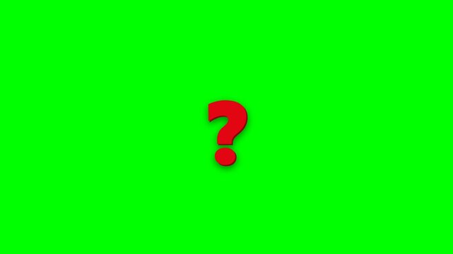 Red question mark icon shrinking and disappearing on a green screen background for video editing