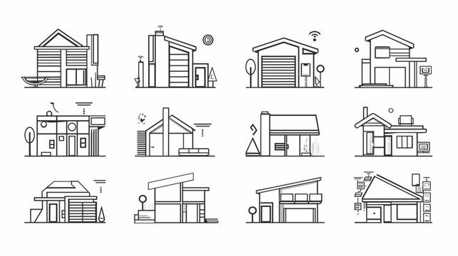 Collection of Contemporary Residential House Designs in Minimalist Line Art Style