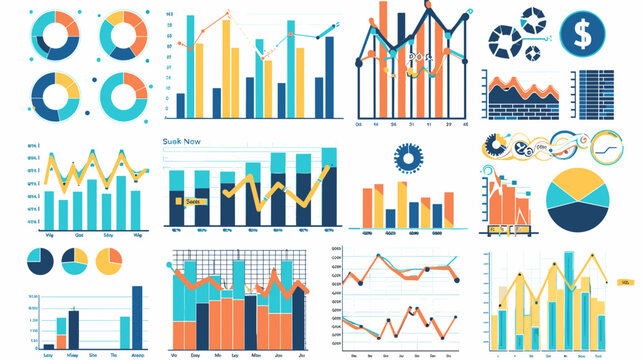 Colorful and Detailed Infographic of Business Trends and Financial Data with Various Graphs and