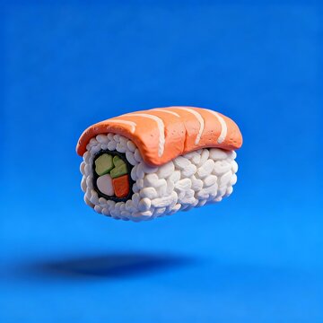 Floating Claymorphism Sushi Roll on Royal Blue