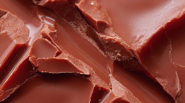 Close-up of a piece of chocolate. the chocolate appears to be a rich, dark brown color and has a smooth texture. the edges of the chocolate are jagged and uneven, creating a textured surface.