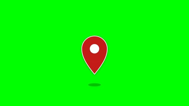 Animated red map pin marker floating on green screen background for navigation and geolocation concepts
