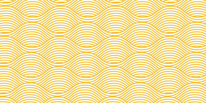 Yellow instant noodle, pasta and spaghetti texture with geometric wavy lines. Ramen, pasta vector pattern. Background abstract food illustration