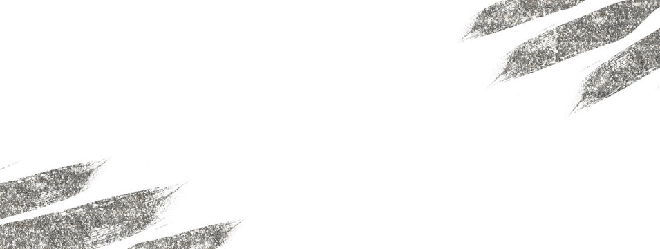 Watercolor silver foil pieces flake. Old silver texture with silver particles and silver flakes that shimmer. The silver foil borders the isolated PNG illustration background for holiday projects.