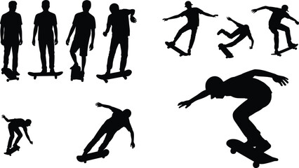 Skateboarder silhouette collection with tricks and poses illustrating urban street sport, motion, and youth culture lifestyle © MstSumaiyaAkter