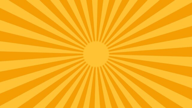 Orange and yellow radial sunburst background with rotating beams and central sun circle
