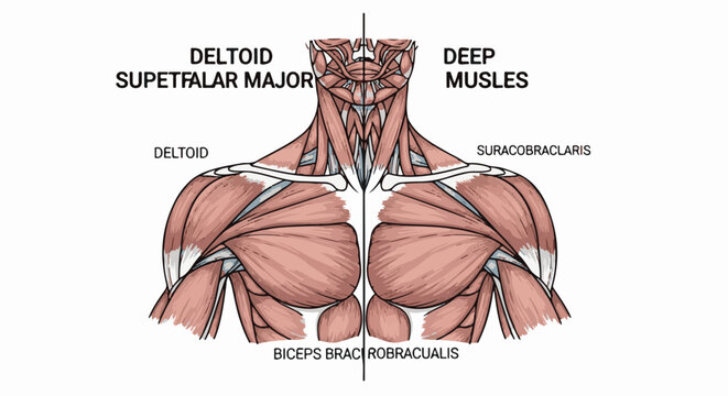 Anatomical illustration of the human shoulder and chest muscles