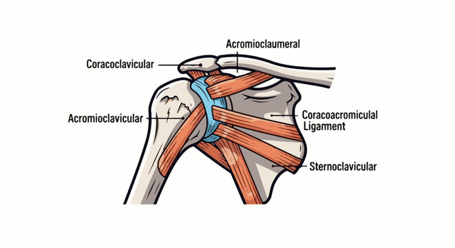 Diagram illustrating the anatomy of the shoulder joint with ligaments
